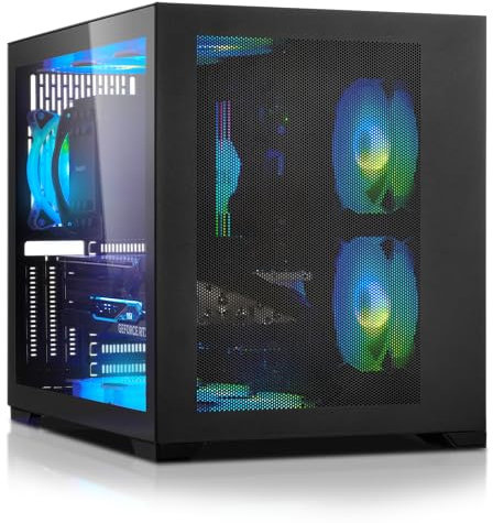 SQ-Tower Xtreme AF RGB Gaming Gehäuse Mid-Tower ATX, Tempered Glass Panel, Metal Mesh Front, 10x ARGB 120mm Lüfter, schwarz