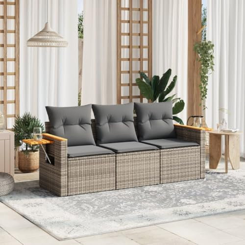 Festnight Gartensofa mit Stauraum Balkon Sofa 3 Sitzer Rattan Sofa Balkon Lounge Lounge Sofa Outdoor Rattansofa Gartenlounge Klein Balkonmöbel Gartenmöbel Sitzecke Balkon Klein
