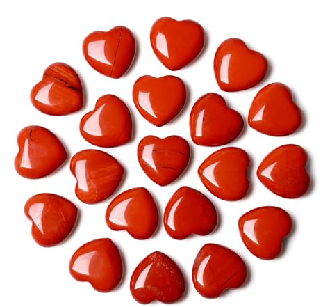 QINJIEJIE 20 Stück Roter Jaspis Herz Kristalle Valentinstag Herzen Geschenk Kristall Jahrestag Geschenk Liebe Herz Stein Reiki Kristalle für Meditation 0,6 Zoll