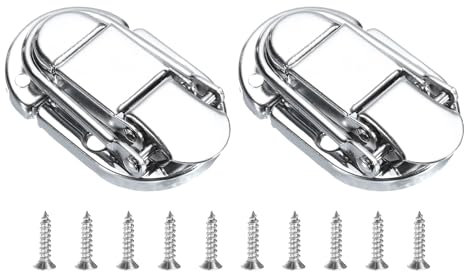 QUARKZMAN 2 Stück Spannverschluss Kappenschloss Haspelschloss, 55 x 35mm Retro Box Metall Kniehebelspanner Hebelverschluss Verschlüsse Schnalle mit Schrauben für Koffer Kasten Kisten, Silber