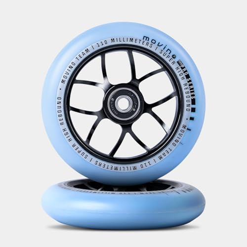 Movino Stunt Scooter Räder Rollen Ersatzräder Ersatzrollen 2 Stück 110 mm Aluminium Polyurethan Super High Rebound 100 kg Belastbar Team Pro Spoked 2 Blau