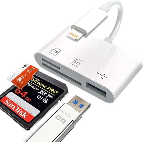 LEDODO 3-in-1 SD-Kartenleser für iPhone, Speicherkartenleser mit USB-Kameraadapter, Plug & Play Kamera-SD-Kartenbetrachter, unterstützt SD TF Karten und Micro SD Kartenadapter für iPad