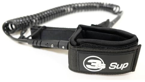 Generisch 3s-sup Coiled Spiral SUP Boardleash Line I Vielseitige Befestigung unter Knie oder am Knöchel I Rostfreier Stahlkern I Schnelle Auslösung, 200 cm Länge in schwarz