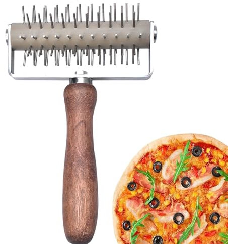Rullo per pizza con punte in Acciaio Enox, Per Empasto Per Pizza Con Punte, ago per pizza con Manico in Legno in Acciaio Enox, Rullo per Pizza, Manico in Legno in Acciaio inox, per pizza pasta