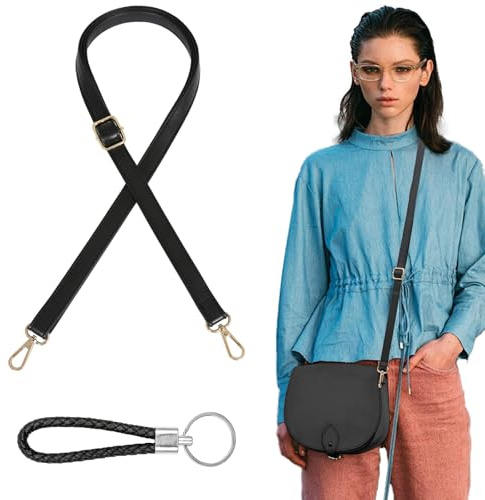 KASURE Schultergurt für Taschen und Schwarzer Schlüsselanhänger, Frauen Leder Schulterriemen Trageriemen Verstellbarer Schultergurt Tasche Schultergurte für Geldbörse, Handtaschen (Goldene)