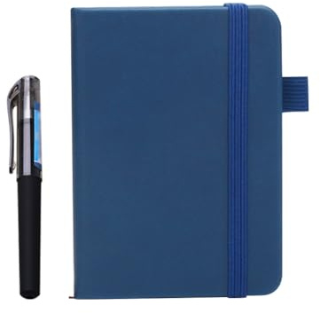 FSSTUD A7 Notizbuch im Taschenformat, kleines PU-Leder-Notizbuch, Mini-Notizblock, tragbares Tagebuch, Notizbuch, liniert, mit Stift und Gummiband, für Schule, Büro, Blau