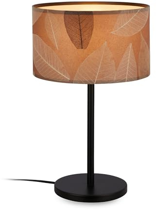BRILONER - Tischlampe mit Blätterdekor, Kabelschalter, E27, max. 10W, Lampe, Boho, aesthetic, Nachttischlampe, Tischleuchte, Dekolampe Flur, Bürolampe, Leselampe, Wohnzimmer, 25x41,5 cm, Caffefarben