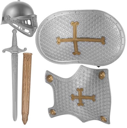 KICHOUSE Mittelalterliches Rüstungsspielzeug Satz Spielzeugschild Und Helm Aus Robustem Kunststoff Für Kinder Von 4-6n Retro Cosplay Zubehör Für Festivals Und Rollenspiele