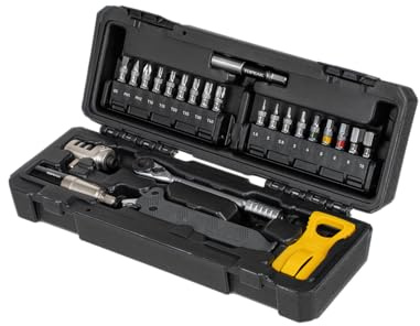 Topeak Essential Toolshop Kit - 24-teiliges Heimfahrrad-Reparaturset mit Ratsche Rocket HD, Nano TorqBar, Kettenwerkzeug & tragbarer Tragetasche