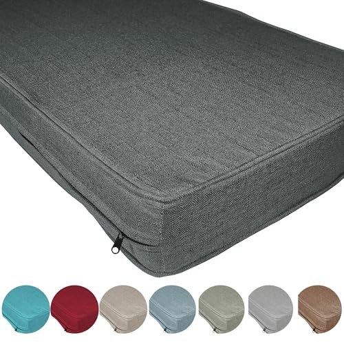 ZQXFZ Luxuriöser Leinenstoff Outdoor Bankauflage Nach Maß 100x50x3cm 50D weißer Schaumstoff，Mittlere Härte，leicht zu reinigen,Ganzjährig，Drinnen und draußen， Auflagen FüR GartenmöBel -Dunkelgrau.
