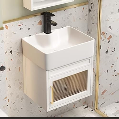 HOLGVE Eckwaschbecken, Badezimmerwaschbeckenschrank, Rechteckiger Keramikwaschtisch, Schwebendes Waschbecken for Kleine Räume, Waschtischwaschbecken for Badezimmer(18.8inchX48cm)
