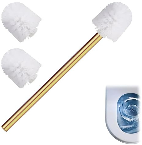 Escobilla de baño de acero inoxidable, color dorado, con 3 piezas de diámetro de 7,5 cm, color blanco, escobilla de repuesto para baño, bañera o inodoro, escobilla de repuesto