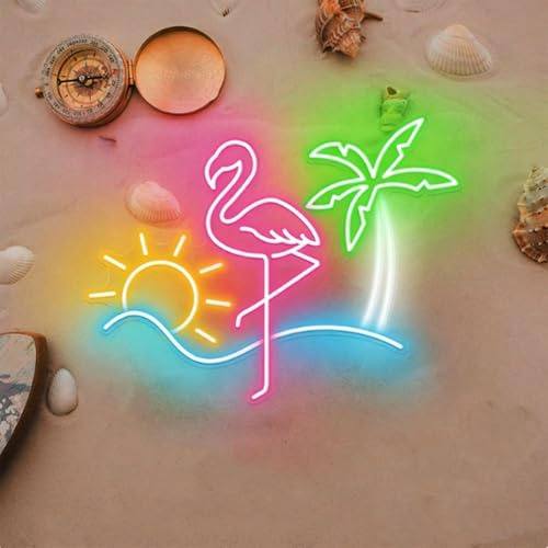 Lampe néon d'été à intensité variable USB, acrylique, flamant rose, palmier vert, décoration artistique plage, chambre fille, hôtel, fête