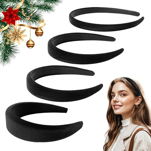ZOCONE 4 Stück Samt Haarreifen Damen Schwarz Haarreifen Breit und Schmal Nicht Drückt Velvet Hairband Gepolstert Haarreif Dicke Weiche für Elegant Frauen Mädchen (4 Breiten)