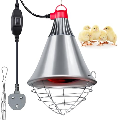 Nottac Lampe chauffante 250 W pour la mise bas des chiots et poussins avec ampoule de chaleur infrarouge pour volaille interrupteur haut/bas