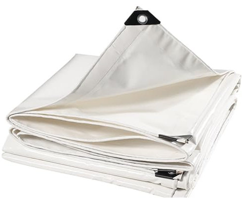 Telone in PVC bianco resistente, 5 x 5 m, 5 x 6 m, 5 x 7 m, impermeabile, con occhielli rinforzati, per mobili, piscina, auto, roulotte, protezione versatile multiuso