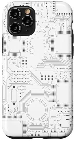 Carte mère circuit micropuce fond blanc informatique Coque pour iPhone 11 Pro