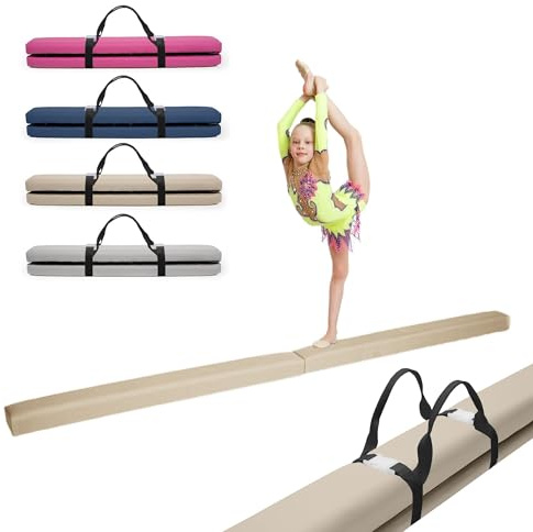 MAMOI® Barra de equilibrio de gimnasia plegable de piel sintética, 200 cm, antideslizante, superficie suave, para niños y adultos, entrenamiento en casa, hasta 180 kg