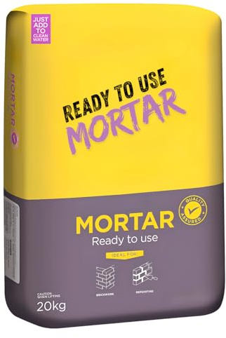 Ready Mix Mortar 20kg for Bricklaying and Patching – Pre Blended Cement with Lime & Sand – Just Add Water – Easy to Use – Weather Resistant – Grey Set Colour – Packaging May Vary