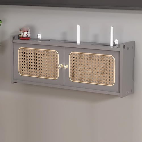Rattan Router Shelf,Wall Mounted WiFi Box Hider,WiFi Wireless Router Storage Box,Router Cabinet for Office and Home.