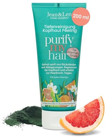 Jean & Len Peeling per cuoio capelluto, pompelmo rosa e spirulina, con aceto di sidro di mele e niacinamidi, scrub delicato contro i residui di styling, protegge dalla rottura dei capelli, senza