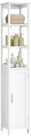 EUGAD Badezimmerschrank, Schmaler Badschrank, Hochschrank mit 3 Ablagen und Einzeltür, 30 x 163 x 30 cm, Platzsparendes Badregal, Schrank freistehend, für Badezimmer, Wohnzimmer, Küche, Weiß, 002WDG