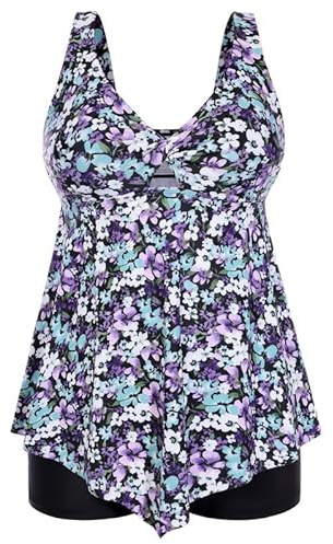 Hanna Nikole Maillot de Bain pour Femmes mûres, Maillot de Bain Grande Taille, Tankini Deux pièces Gainant Ventre Plat, Haut de Tankini Push-up avec Short de Bain Taille Haute et découpes