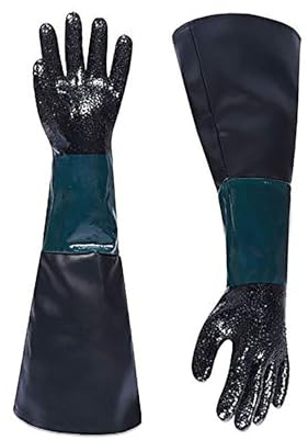 GREATRICH Sandstrahlkabine Handschuhe, 65cm Lange Gummihandschuhe für Sandstrahlgerät und Quarzsand Reinigung, Robuste PVC Handschuhe mit Griffiger Partikelpalme, Passend für Modell 60, 90, 110, 260