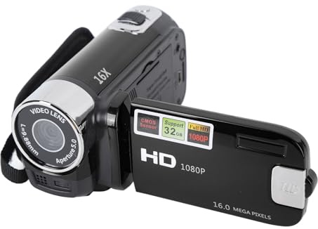OVAQUIXI 4K Video Camera, 48MP Video Recorder with 2.7in TFT Rotatable Screen 16x Digital Zoom Camera with USB Cable (Black)