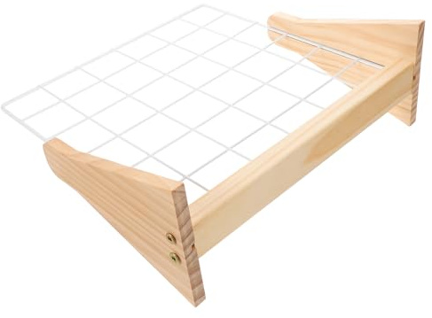 FUTUREORYY Organizador de Fotos con Panel de Rejilla Metálica Pequeño, Base de Madera Natural, Expositor para Joyas y Recuerdos, Soporte Multifuncional para Hogar, Oficina y Exhibición