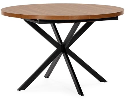 HOMN LIVING Mesa de Comedor Redonda Extensible Murano Color Nogal, 120-160 cm (Largo) 120 cm (Profundidad) 75 cm (Altura)