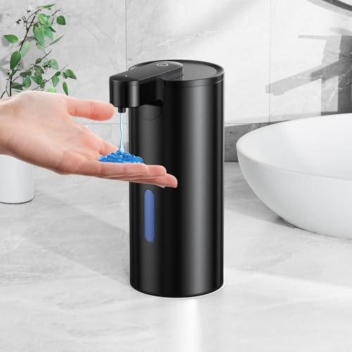 Fachixy Seifenspender Automatisch mit Berührungsloser Sensor, Edelstahl,Gel | USB-C aufladbar mit 2000mAh Akku, 3-Stufig Einstellbar, 340ml und IPX4-Schutz für Bad, Küche und Toilette, Schwarz