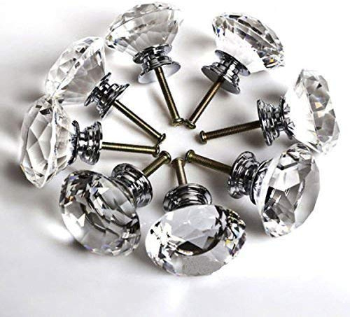 8pcs Türknauf, Griffe, 40 mm Türknauf Griffe Kristall klar Rund für Glas Glas klar Schubladen Türgriff Diamant