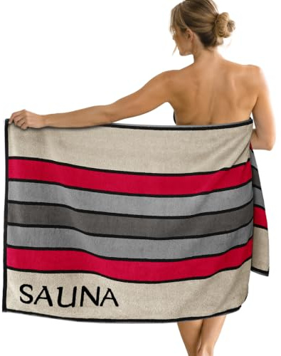 Lashuma großes Saunahandtuch 85x200 cm, Stockholm XXL Saunatuch Rot Beige | 480 GSM Frottee aus 100 % Baumwolle, saugstark und weich, für Damen und Herren, geeignet für Sauna, Wellness und Bad