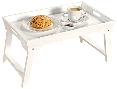 Kesper Frühstückstablett mit Klappgestell aus Holz in der Farbe Weiß, Maße: 52cm x 32cm x 7cm, 77076
