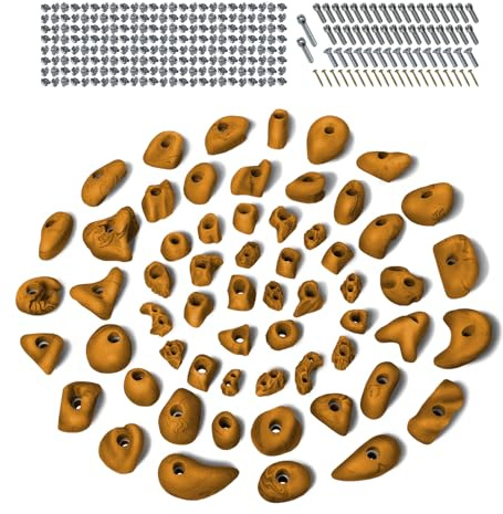 ALPIDEX 60 Klettergriffe | Inklusive Schrauben, Einschlagmuttern | Kletterfläche 4-8 m² | Griffgrößen L, M, S, XS | Komplettset | Klettern
