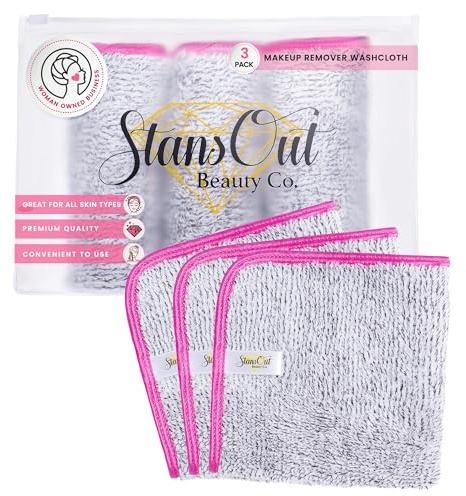 StansOut Color 12x12 Gray - Pack of 3 Reusable Makeup Remover Cloths - Microfiber Facial Towels for Makeup Removal - Washcloths for Gentle Cleansing - Soft Towels for Face and Body Care.
