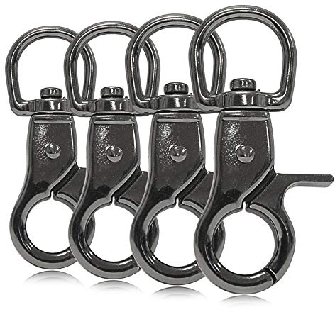 Ganzoo Schnapphaken Scherenkarabiner mit Drehkopf und Wirbel, 60 mm, Triggerhead aus legiertem Stahl, Farbe Titan, 4 Stück für Hunde-Leine, Halsband, Paracord 550 sowie Schlüssel und Taschenverschluss
