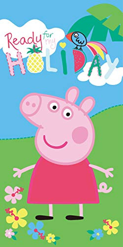 Jerry Fabrics Peppa Wutz Handtuch Badetuch Strandtuch Peppa Pig Ready for My Holiday für Kinder, Jugendliche, 70 x 140 cm, 100% Baumwolle