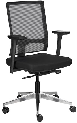 Bürostuhl mit Armlehnen, Arbeitsstuhl mit Netzrücken, ergonomischer Schreibtischstuhl, schwarz, Drehstuhl mit Rollen, office / desk / gaming chair, 110 kg belastbar, fürs Arbeitszimmer, Homeoffice
