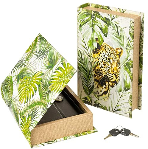 Bakaji Künstlicher Sicherheitskasten mit 2 Schlüsseln Security Book Schutz vor Wertgegenständen, Geldkassette, Spardose, Schmuckbox (Leoparde)