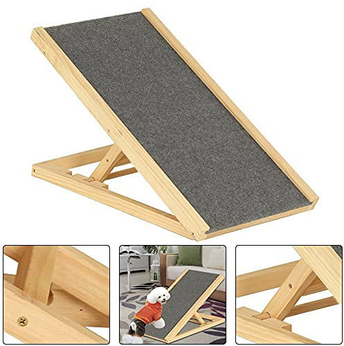 Rampa para Cachorros de 27,5 Pulgadas y 2 Marchas, rampa de Madera para Mascotas, Escalera para Perros, Altura Ajustable con Alfombra Antideslizante, Escalera de Seguridad para Mascotas (70cm)