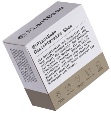 PlantBase Gesichtsseife Shea 80g, Bar Soap mit Sheabutter, Aktivkohle & ätherische Ölen, Naturseife gegen fettige & unreine Haut, handgemacht Made in Germany