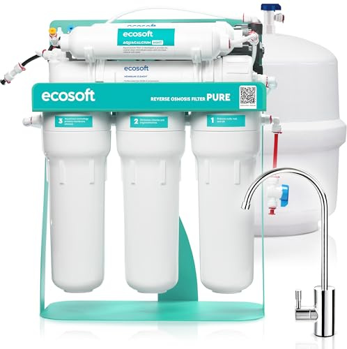 Ecosoft P'URE AquaCalcium - Filtro con Bomba Montado Sobre Estructura Metálica, Ósmosis Inversa Para el Hogar, Elimina el 99.8 % de los Contaminantes del Agua, Mineraliza el Agua Potable con Calcio