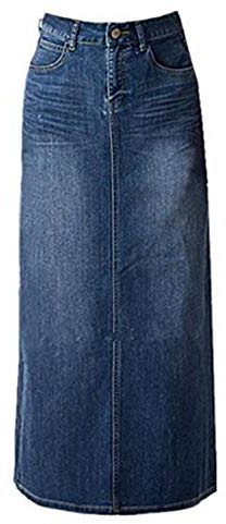 Long Denim Skirt for Women Casual A-Line Denim Maxi Skirt Stretch High Waisted Jean Skirt with Pocket Blue Size 8