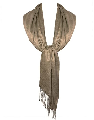 TOSKATOK Dam stilig glitter gnistrande kvällssjal pashminasjal sjal bröllop brudtärna bal fest halsduk med tofs finish, Brons, en storlek
