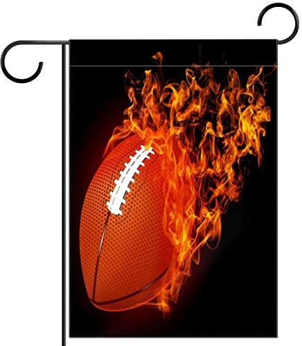 American Football im Feuer Gartenfahne,Saisonale Flaggen für den Außenbereich, 30,5 x 45,7 cm, doppelseitig, dekorativ