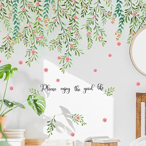 Runtoo Wandtattoo Hängende Pflanzen Grün Wandsticker Blätter Blumen Pflanzen Wandaufkleber Wohnzimmer Schlafzimmer Kinderzimmer Babyzimmer Wanddeko