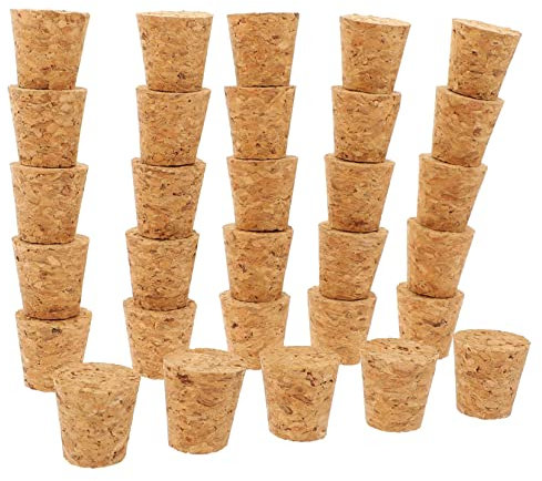 Mikinona 30pcs Tapered Cork Stoppers for Wine Bottles 20x15x20mm Natural Soft Wood Bottle Sealing Plugs Suitable for 16.5-18.5mm Neck Party Beverage Closures