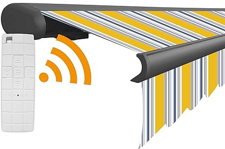 Arilco Elektrische Vollkassettenmarkise Kassettenmarkise Gelenkarmmarkise Markise Sonnenmarkise Sonnenschutz in vielen Farben und Größen wählbar in der Kassettenfarbe Anthrazit (5x3m Tulpe)